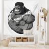 Ambesonne Cartoon Tapestry King Size, Image of Big Gorilla Like as Professional Athlete Bodybuilding Gym Animal, Wall Hanging Bedspread Bed Cover Wall Decor, 104" X 88", Black White Grey view 2