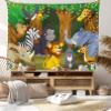 Ambesonne Animal Tapestry King Size, Cartoon Style Gazelle Giraffe Gorilla Lion Animals Illustration, Wall Hanging Bedspread Bed Cover Wall Decor, 104" X 88", Brown Green view 1