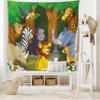 Ambesonne Animal Tapestry King Size, Cartoon Style Gazelle Giraffe Gorilla Lion Animals Illustration, Wall Hanging Bedspread Bed Cover Wall Decor, 104" X 88", Brown Green view 2