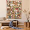 Ambesonne Cat Tapestry Twin Size, Nerd Book Lover Kitty Sleeping over Bookshelf Library Academics Feline Boho Design, Wall Hanging Bedspread Bed Cover Wall Decor, 68" X 88", Brown Pink view 1
