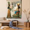 Ambesonne Egyptian Print Tapestry Queen Size, Old Papyrus Depicting Queen Nefertari Historical Empire Art, Wall Hanging Bedspread Bed Cover Wall Decor, 88" X 88", Beige Orange view 1