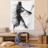 Ambesonne Black and White Tapestry Queen Size, Abstract Illustration of a Baseball Player Posing Grunge, Wall Hanging Bedspread Bed Cover Wall Decor, Queen Size, White Charcoal view 1