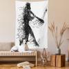 Ambesonne Black and White Tapestry Queen Size, Abstract Illustration of a Baseball Player Posing Grunge, Wall Hanging Bedspread Bed Cover Wall Decor, Queen Size, White Charcoal view 2