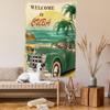 Ambesonne Retro Tapestry Twin Size, Nostalgic Welcome to Cuba Print Classic Car Beach Ocean Palm Trees, Wall Hanging Bedspread Bed Cover Wall Decor, 68" X 88", Green Cream view 2