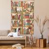 Ambesonne Cat Tapestry, Nerd Book Lover Kitty Sleeping over Bookshelf Library Academics Feline Boho Design, Fabric Wall Hanging Decor for Bedroom Living Room Dorm, 23" X 28", Brown Pink view 2