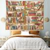 Ambesonne Cat Tapestry King Size, Nerd Book Lover Kitty Sleeping over Bookshelf Library Academics Feline Boho Design, Wall Hanging Bedspread Bed Cover Wall Decor, 104" X 88", Brown Pink view 1