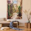 Ambesonne Italian Tapestry Queen Size, View of Old Mediterranean Street Stone Rock Houses in Italy City Rural Print, Wall Hanging Bedspread Bed Cover Wall Decor, Queen Size, Stone Green view 1