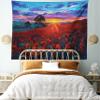 Ambesonne Country Tapestry King Size, Clouds at Sunset Paint Scenery of Poppy Flower Garden on Valley with Horizon, Wall Hanging Bedspread Bed Cover Wall Decor, 104" X 88", Burgundy Deep Sky Blue view 1