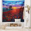 Ambesonne Country Tapestry King Size, Clouds at Sunset Paint Scenery of Poppy Flower Garden on Valley with Horizon, Wall Hanging Bedspread Bed Cover Wall Decor, 104" X 88", Burgundy Deep Sky Blue view 2