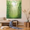 Ambesonne Forest Tapestry Twin Size, Image of Exotic Trees in Rain Forest Far Eastern Wildlife Tropical Nature Inspired, Wall Hanging Bedspread Bed Cover Wall Decor, 68" X 88", Green and White view 1