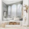 Ambesonne Modern Tapestry King Size, House in Urban City Scenery with Country Home View from Windows Print, Wall Hanging Bedspread Bed Cover Wall Decor, 104" X 88", Pale Grey Soft Blue view 2