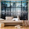 Ambesonne Modern Tapestry King Size, Modern New York City Scenery at Night with Skyscrapers Buildings Print, Wall Hanging Bedspread Bed Cover Wall Decor, 104" X 88", Black Blue view 1