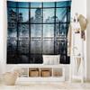 Ambesonne Modern Tapestry King Size, Modern New York City Scenery at Night with Skyscrapers Buildings Print, Wall Hanging Bedspread Bed Cover Wall Decor, 104" X 88", Black Blue view 2