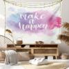Ambesonne Lifestyle Tapestry King Size, Make It Happen Hand Written Positive Words in Paintbrush Art, Wall Hanging Bedspread Bed Cover Wall Decor, 104" X 88", Blue Fuchsia view 1