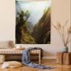 Ambesonne Landscape Tapestry Queen Size, Forest Nepal Himalaya Mountains Sunlight Majestic Scenery Nature Photo, Wall Hanging Bedspread Bed Cover Wall Decor, 88" X 88", Green Pale Yellow view 1