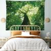 Ambesonne Forest Tapestry King Size, Tall Old Tree View Sun Rays Top Branches Leaves Nature Picture, Wall Hanging Bedspread Bed Cover Wall Decor, 104" X 88", Green Pale Green Brown view 1