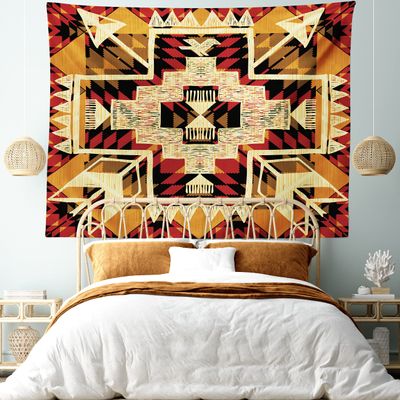 Ambesonne Arrow Tapestry King Size, Inspired Pattern Graphic Design Abstract Art Earth Tones, Wall Hanging Bedspread Bed Cover Wall Decor, 104" X 88", Cream Marigold