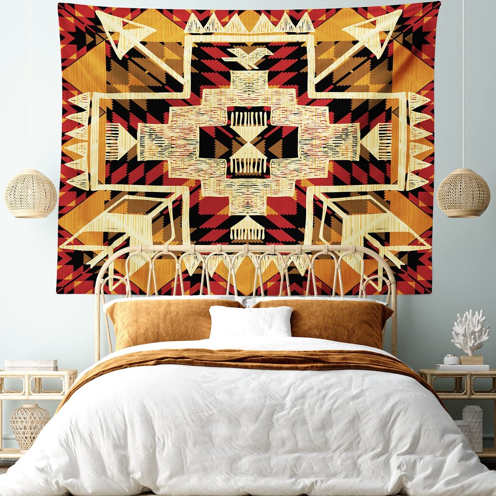 Ambesonne Arrow Tapestry King Size, Inspired Pattern Graphic Design Abstract Art Earth Tones, Wall Hanging Bedspread Bed Cover Wall Decor, 104" X 88", Cream Marigold