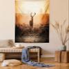 Ambesonne Hunting Tapestry Queen Size, Red Deer in the Morning Sun Wilderness Nature Scenery Countryside Rural Heathers, Wall Hanging Bedspread Bed Cover Wall Decor, 88" X 88", Brown Orange view 1