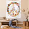 Ambesonne Groovy Tapestry Queen Size, Floral Peace Sign Summer Spring Blooms Love Happiness Themed Illustration Print, Wall Hanging Bedspread Bed Cover Wall Decor, 88" X 88", Red White view 1