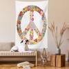 Ambesonne Groovy Tapestry Queen Size, Floral Peace Sign Summer Spring Blooms Love Happiness Themed Illustration Print, Wall Hanging Bedspread Bed Cover Wall Decor, 88" X 88", Red White view 2