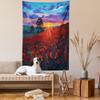 Ambesonne Country Tapestry Queen Size, Clouds at Sunset Paint Scenery of Poppy Flower Garden on Valley with Horizon, Wall Hanging Bedspread Bed Cover Wall Decor, 88" X 88", Burgundy Deep Sky Blue view 2