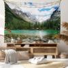 Ambesonne Landscape Tapestry King Size, Canada Ohara Lake Yoho National Park with Mountains Nature Scenery Art Photo, Wall Hanging Bedspread Bed Cover Wall Decor, 104" X 88", Green Blue view 1