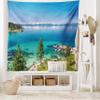 Ambesonne Blue Tapestry King Size, Tranquil View of Lake Tahoe Sierra Pines on Rocks with Turquoise Waters Shoreline, Wall Hanging Bedspread Bed Cover Wall Decor, 104" X 88", Blue Grey Green view 2