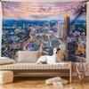 Ambesonne Modern Tapestry King Size, Atlanta City Skyline at Sunset with Syk Georgia Town American View, Wall Hanging Bedspread Bed Cover Wall Decor, 104" X 88", Baby Pink Blue Grey view 1