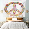 Ambesonne Groovy Tapestry King Size, Floral Peace Sign Summer Spring Blooms Love Happiness Themed Illustration Print, Wall Hanging Bedspread Bed Cover Wall Decor, 104" X 88", Red White view 1