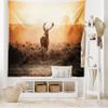 Ambesonne Hunting Tapestry King Size, Red Deer in the Morning Sun Wilderness Nature Scenery Countryside Rural Heathers, Wall Hanging Bedspread Bed Cover Wall Decor, 104" X 88", Brown Orange view 2