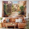 Ambesonne Italian Tapestry King Size, View of Old Mediterranean Street Stone Rock Houses in Italy City Rural Print, Wall Hanging Bedspread Bed Cover Wall Decor, King Size, Stone Green view 1