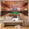 Ambesonne Modern Tapestry King Size, Entertainment Room in Mansion Pool Table Billiard Lifestyle Photo Print, Wall Hanging Bedspread Bed Cover Wall Decor, 104" X 88", Cinnamon Brown Green view 1
