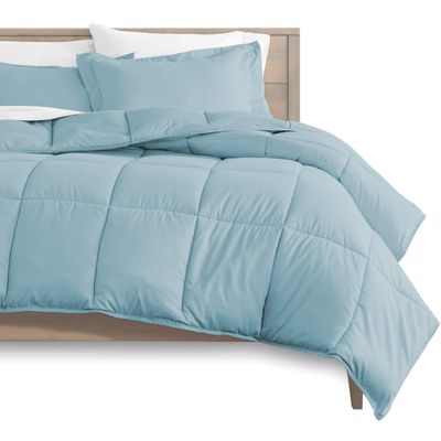 Wega Linen Light Blue Queen/Full Size 4 Piece-Duvet Cover Set 100% Egyptian Cotton Zipper Quilt Cover with Extra Fluffy Baffle Box Comforter(4 Piece-Duvet Cover+Comforter+2 Pillow Shams)