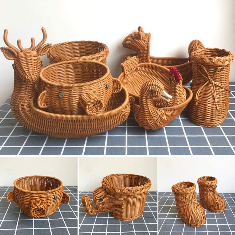 Hand-Woven Lagerung Baske Rattan Gewebt Obstkorb Niedlichen Tier Geformt Brot Obst Lebensmittel Frhstck Display Box Kunsthandwerk-dekor