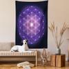 Ambesonne Dark Blue Tapestry Queen Size, Flower of Life with Stars Geometry Print, Wall Hanging Bedspread Bed Cover Wall Decor, 88" X 88", Dark Blue Purple view 2