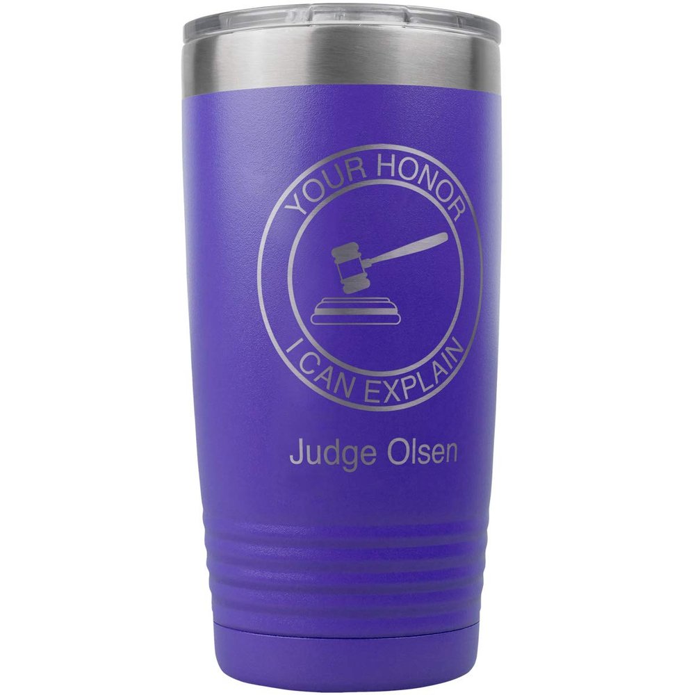 PlaqueMaker Personalized Coffee Tumbler with Federal, Local and State Judges - Great for Lawyers, Attorneys, Law Clerks, Legal Students, Paralegals and Legal Secretaries (Purple)