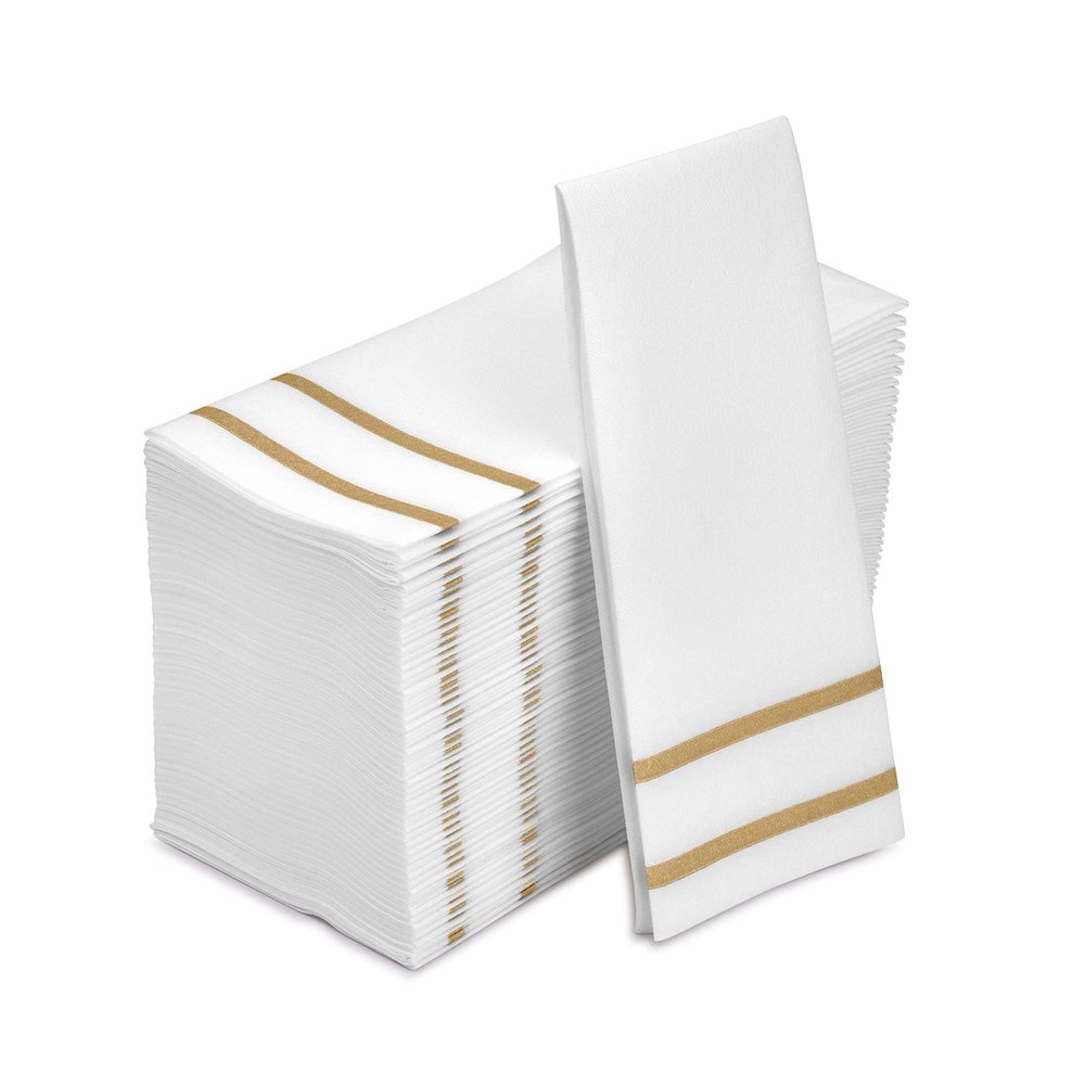 Paper Hand Towels for Bathroom, Linen-Feel Guest Towels, Formal Dinner, Anniversary, Napkins for Tables, Guestrooms, and Restrooms (Gold, 50 Count)