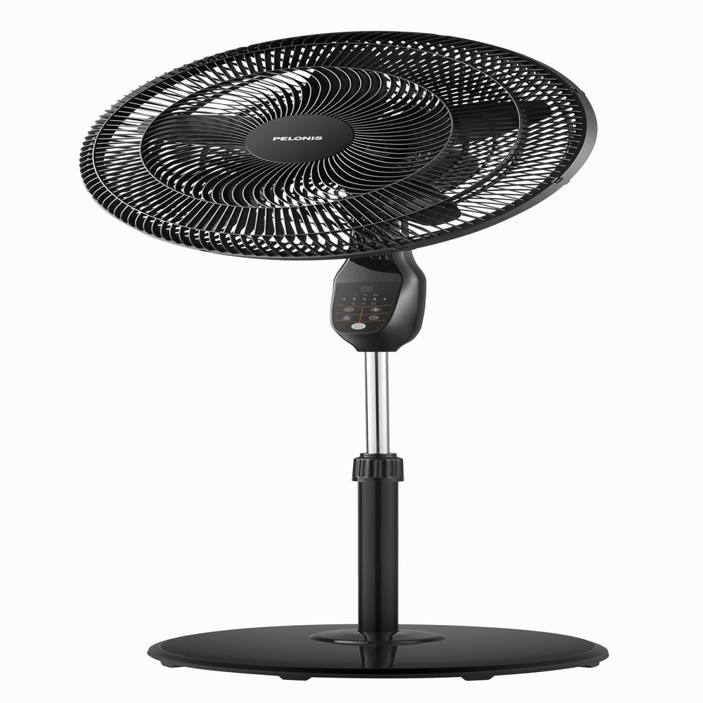 PELONIS PFS45A5BBB 18 inch 5-Blade Oscillating, Adjustable Standing Pedestal Remote, LED Display, 5 Speed Setting and 7-Hour Timer Fan, Black