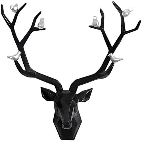 LQX Statue Deer Head Statue Wall Hanging Animal Head Resin Craft Living Room Bedroom Garden Home Decoration (Color : Black)