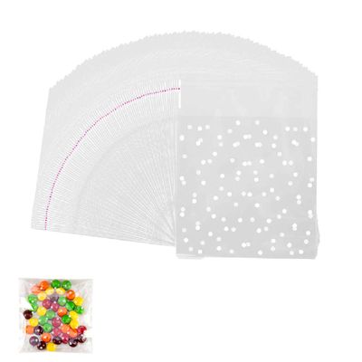 200 Pieces Clear Treat Bags Biscuit Roasting Gift DIY Plastic Candy Bags Individual Wrappers Self Adhesive OPP Cookie Bakery Decorating Favor Bags (5.5x5.5Inches, White Polka Dot)