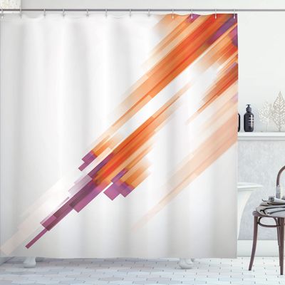 Ambesonne Abstract Shower Curtain, Ombre Elements with Geometrical Thick Lines Vivid Ray Design Art, Cloth Fabric Bathroom Decor Set with Hooks, 69" W x 84" L, Dark Orange