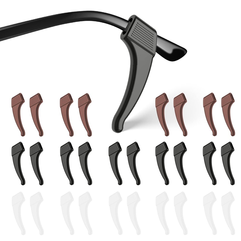 SMARTTOP 20 Pairs Anti-Slip Eyeglass Ear Grips Hook, Comfortable Silicone Elastic Eyeglasses Temple Tips Sleeve Retainer-For Eyeglasses Sunglasses Spectacles Glasses(Black+Clear+Brown)