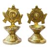 GURU JEE Brass Shankh and Chakra Diya for Puja Aarti Shankha Chakra Villaku Set of 2 Deepam Deepak Traditional Oil Wick Lamp Mandir Temple Home Decor Gifts Showpiece view 1