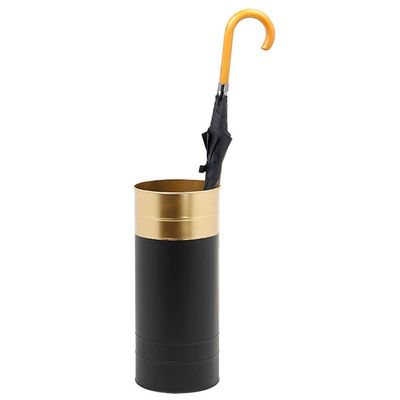 Umbrella Racks Black Gold Metal Umbrella Stand Umbrella Holder, with Mobile Drip Tray and 4 Hooks, Home Corridor Entrance Umbrella Cane Storage Bucket, 21X47cm