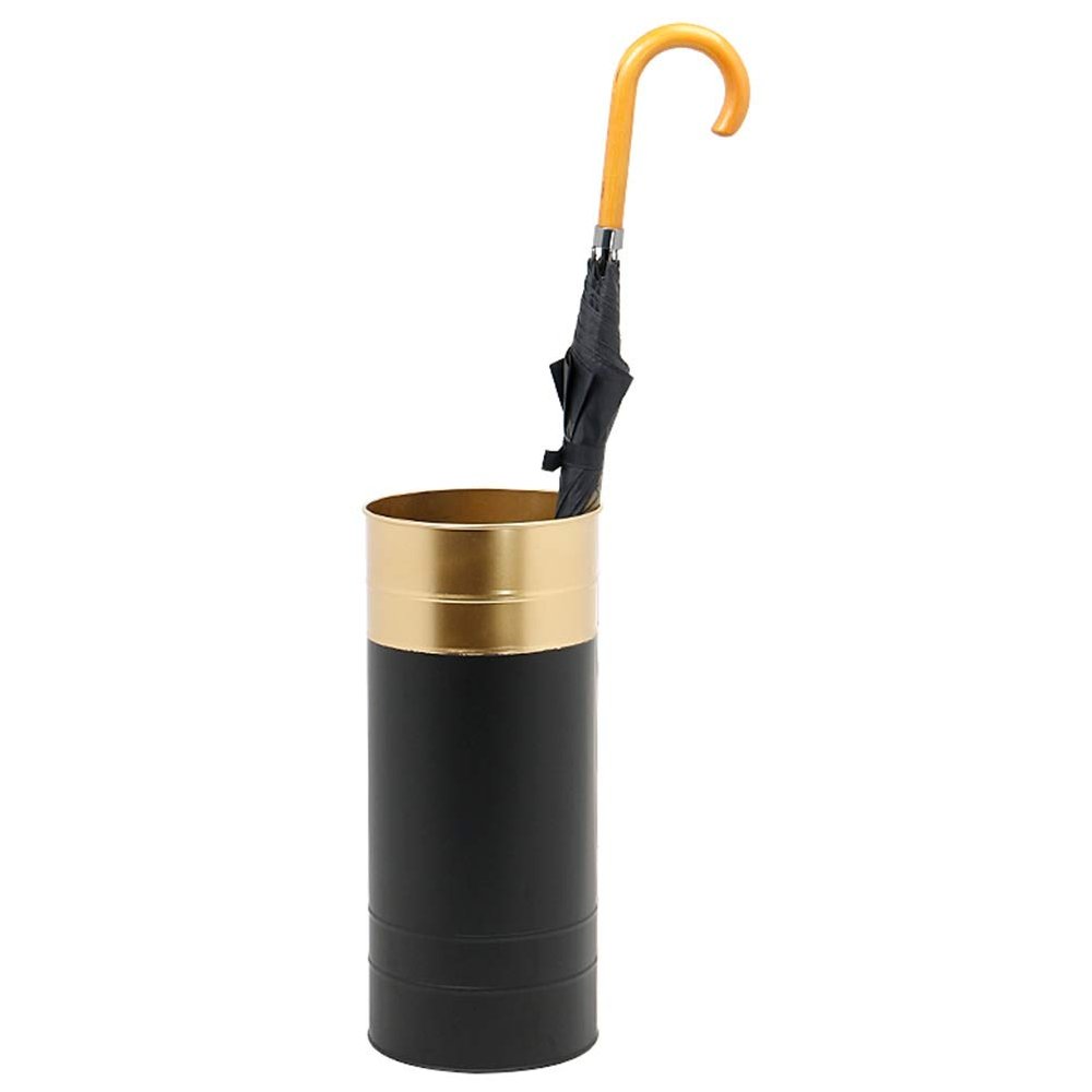 Umbrella Racks Black Gold Metal Umbrella Stand Umbrella Holder, with Mobile Drip Tray and 4 Hooks, Home Corridor Entrance Umbrella Cane Storage Bucket, 21X47cm