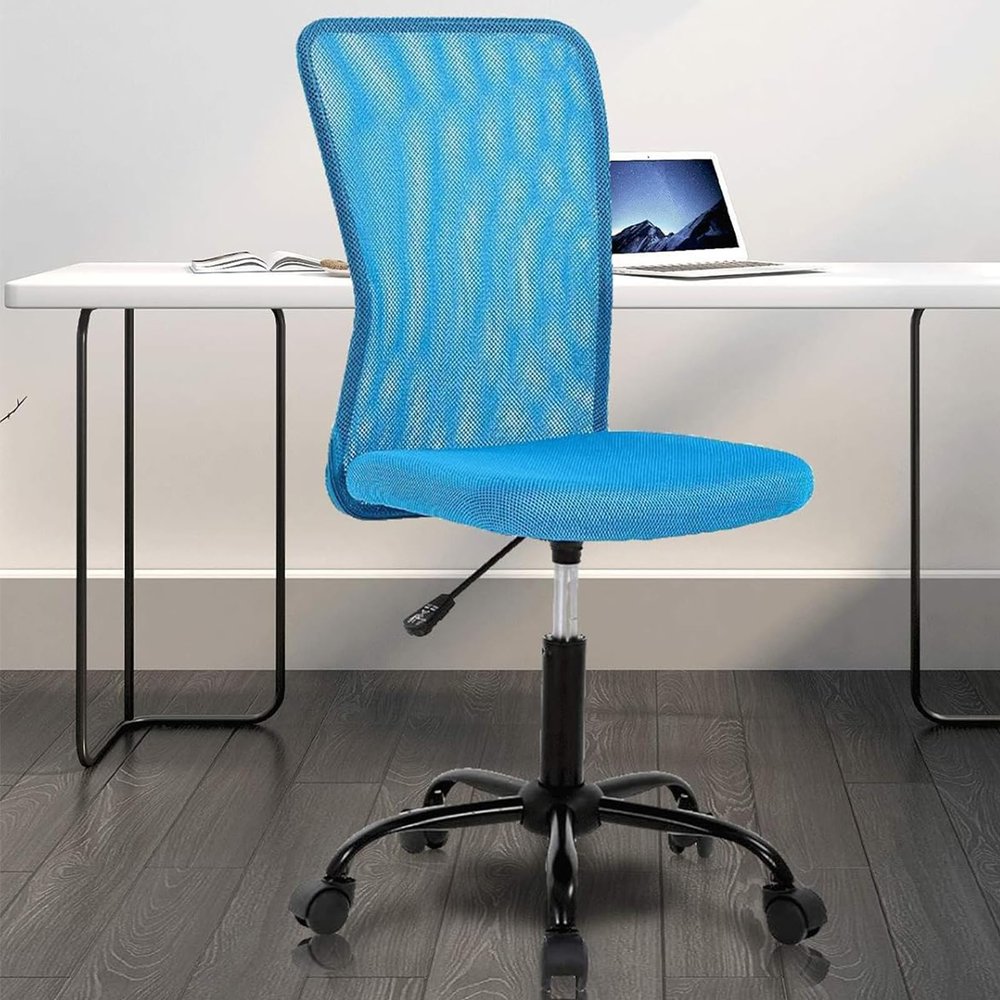 BestShop Home Office Chair, Computer Desk Chair, Mid Back Mesh Height Adjustable Small Modern Task Chairs, No Armrest Rolling Swivel Chairs with Wheels, Blue