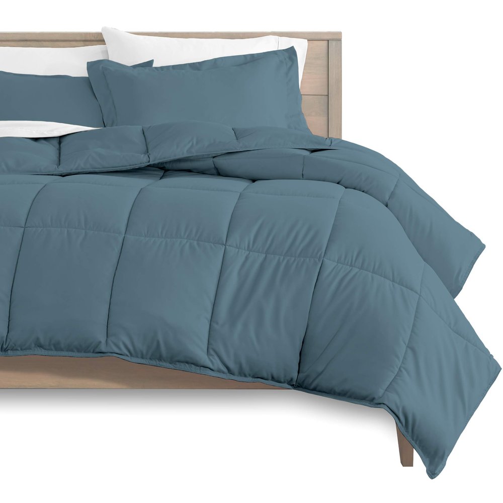 Blue Heaven Queen/Full Size 6 PC-Duvet Cover Set 100% Egyptian Cotton Zipper Quilt Cover with Extra Fluffy Baffle Box Comforter(6 PC-Duvet Cover with Comforter with 4 Pillow Shams)Ultra Soft Comforter