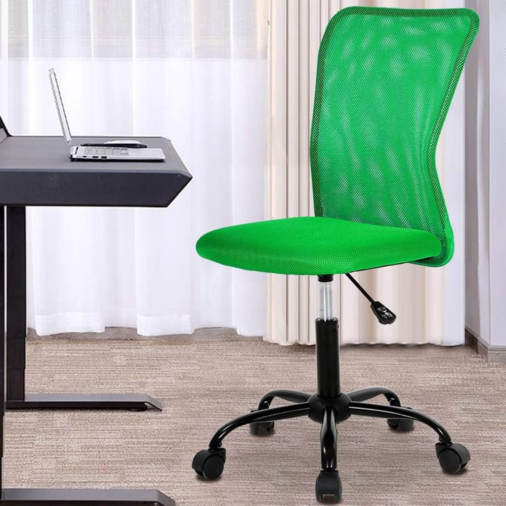 BestShop Home Office Chair Computer Chair Mid Back Mesh Chair Desk Chair Height Adjustable Small Task Chair No Armrest Cheap Rolling Swivel Chair Student Office Chair with Wheels, Green