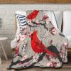 Avalokitesvara Cardinals Birds Cherry Flowers Flannel Blanket Super Soft and Warm for Bed Couch Sofa 120x90 Inch King Blanket for Family view 1